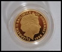 An excellent Elizabeth II 1998 Bailiwick of Guernsey Twenty Five Pounds gold proof coin.