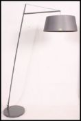 A large modernist grey metal  floor lamp - standard  with grey shade  on adjustable rope end.