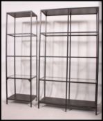 2 large contemporary Industrial style metal tubular upright shelving units - bookcases,