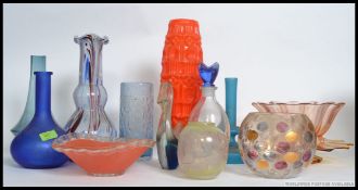 A collection of retro 1960's and later studio  glass ware to include vases and bowls etc.