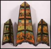 A set of 3 decorative Indian handpainted folding corner screens,