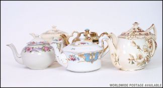 A collection of teapots to include George Jones Azalea, Chinese Staffordshire teapot,
