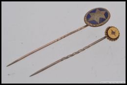 2 9ct gold Victorian hat - stick pins,