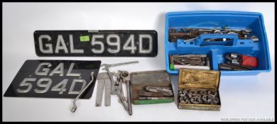 A collection of vintage Motorcycle / Car tools, to include spanners, taps and dies,