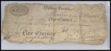 A 19th century 1802 British Provincial, Dudley Bank One Guinea note,