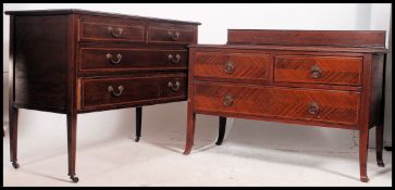 2 20th century chest of drawers, one raised on kick legs with twin drawers to each.