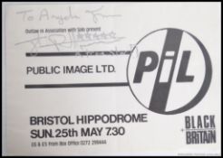 Public Image Limited / Sex Pistols - A signed Public Image Limited promo flyer for the Bristol