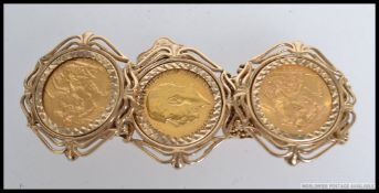 A stunning 20th century gold 3 full sovereign ladies mesh linked bracelet.