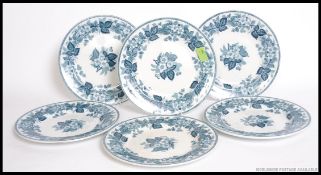 A collection of six Wedgwood blue and white plates in the Bramble pattern,