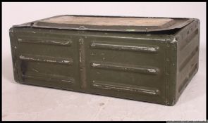 A mid century khaki painted military industrial transportation aluminium trunk,