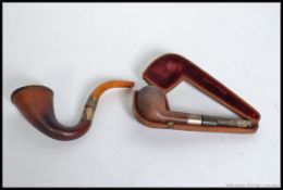 A silver hallmarked pipe with wooden box bearing hallmarks for Edwin Barling & William Barling,