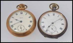 A Smiths yellow metal pocket watch with subsiduary dial together with a nickel silver pocket watch
