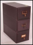 3 Vintage Industrial 20th century wooden file / index boxes with brass name plates / finger pull