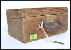 A 19th century sailors pine diddy box with brass notation plaque for A.