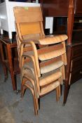 A set of five mid century bent wood and plywood school / church / hall childrens stacking chairs.