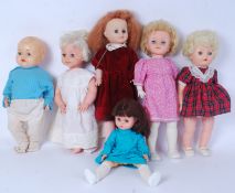 DOLLS: A collection of 6x vintage plastic and vinyl dolls - with clothing. 60cm tallest.