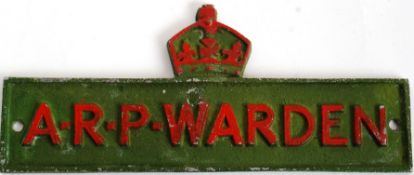 An original WWII Second World War ' ARP Warden ' metal door plaque.