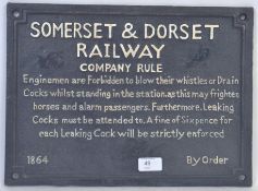 RAILWAY SIGN: A reproduction wall hanging cast iron Somerset & Dorset railway sign,