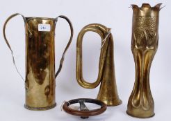 TRENCH ART: Two WWI First World War period Trench Art shells (one dated 1916).