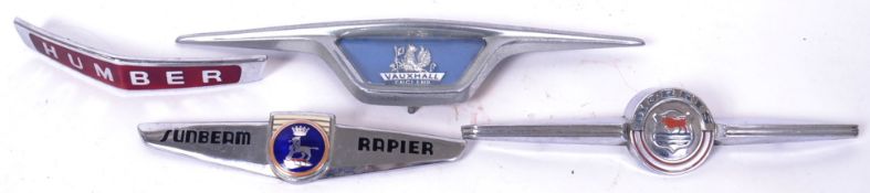 CAR BADGES: A collection of 4x chrome classic car bonnet / boot badges - Humber, Morris,