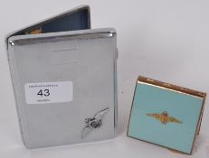 A Second World War silver plate cigarette case with embellished RAF wings motif.