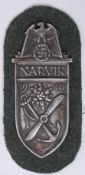 A WWII Second World War era Nazi Third Reich German Narvik Shield badge / patch for the Campaign In
