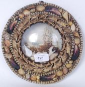 A believed WWI First World War sweethearts shell work frame and naval image.