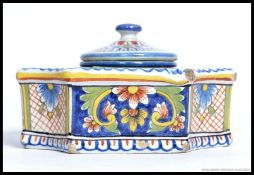 An Italian Faience ceramic inkwell, comp