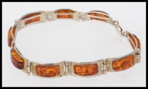 925 silver and amber style deco link bra