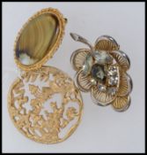 3 large vintage brooches one large round