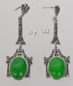 A pair of 925 silver Art Deco style jade