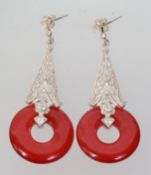 A pair of 925 silver Art Deco style agat