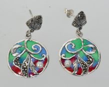 A pair of  925 silver pique a jour penda