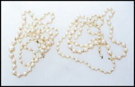 Two vintage pearl necklaces with knotted