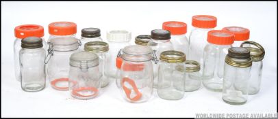 A collection of vintage and retro Kilner and Le Parfait jars,