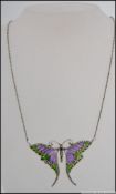 A very pretty plique-a-jour ladies 20th century butterfly necklace pendant and chain.