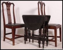 A Victorian country oak drop leaf side / occasional table together with 2 mahogany and leather