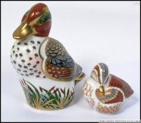 A pair of Royal Crown Derby paperweights Green Winged Teal and Teal Duckling both with gold