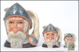 A graduating trio of Royal Doulton character toby jugs depicting Don Quixote D6455 D6460 D6511