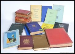 A collection of books with many relating to Bristol to include Clifton College Register,