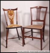 A Victorian Windsor dining chair with upholstered seat together with an Edwardian mahogany inlaid
