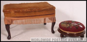 A Victorian mahogany berlin needlepoint circular footstool raised on pad feet together with another