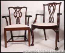 An early 19th century Chippendale revival mahogany carver chair with pierced vase back,