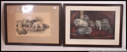 Holmes 1912 Framed and glazed pencil painting sketch of dogs being signed to the corner together
