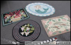 A collection of various floor rugs / mats to include vegetable design,