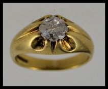 A vintage 9ct gold single stone diamond ring having a large round cut diamond approx 95pnts.