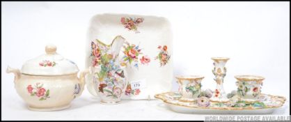 A 19th century Staffordshire desk tidy along with other ceramics to include a pretty vase with