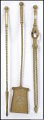 A Victorian set of 3 fire irons - companion fireside set having twist stems with finial ends