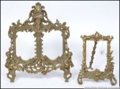 A Victorian twin framed rococo brass easel backed photograph frame together with a similar single