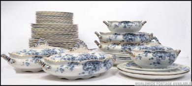 A stunning blue and white dinner service by Keeling & Co - Late Myers ' Flora ' pattern to include
